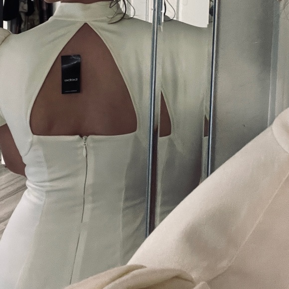 Bebe off white puffed sleeve keyhole bodycon midi dress size S - Picture 4 of 8